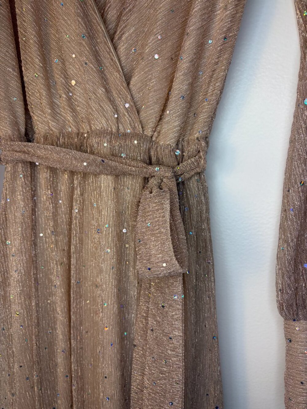 Baltic Born Abigail Sparkle Gown In Champagne Longsleeve Wrap Maxi Dress (NWT) - Picture 4 of 10